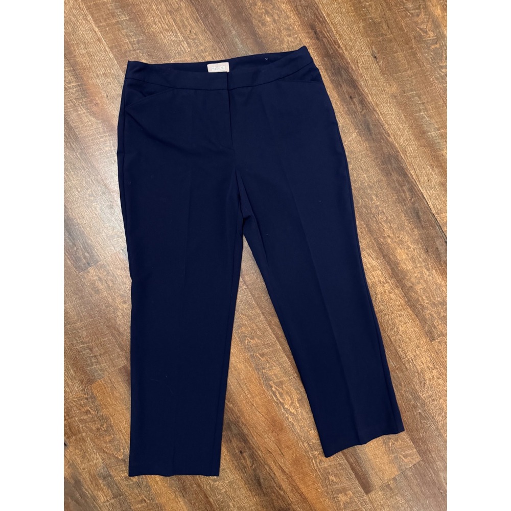 Chico's Navy Pull On Ankle Pants 2.5 Short Size 14 L Stretch Career